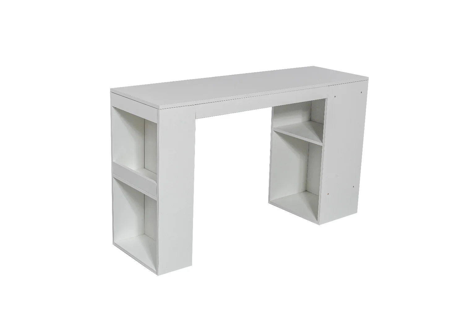 Valge lahtikäiv kirjutuslaud riiuluite ja sahtlitega, 90x200, minimalistlik disain.