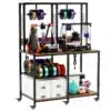 3D printeri alus ratastega kahele printerile metallist | E-pood Tootemaailm Metallist 3D printeri alus ratastega, mahutab kahele printerile, täis erinevaid filamente ja karpe ketaste jaoks, kontrastsete puidust riiulite ja musta raamiga.
