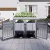 Pügikast istutuskastiga, ventilatsiooniga, lukustatav. | E-pood Tootemaailm Hall pügikast istutuskastiga, ventilatsiooniga, lukustatav, paigaldatud terrassile. Taimed kasvavad peal, metallist uksega ja modernse disainiga.