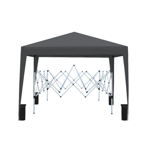 Pop up aiatelk 3x3m veekindel UV50+ | E-pood Tootemaailm Pop up aiatelk 3x3m veekindel UV50+ musta värvi, hõbedane metallraam, kokkuvolditud struktuur valgel taustal.