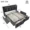 Panipaigaga voodi 160x200 USB laadijaga ja 4 sahtliga | E-pood Tootemaailm Panipaigaga voodi 160x200 mõõtudega, sisseehitatud USB laadija ja nelja funktsionaalse sahtliga. Voodi on hallist kangast, minimalistliku disainiga ja peatoega, millel on patenteeringud. Voodi lamellid on valmistatud kvaliteetsest puidust, asetatud heledale taustale.