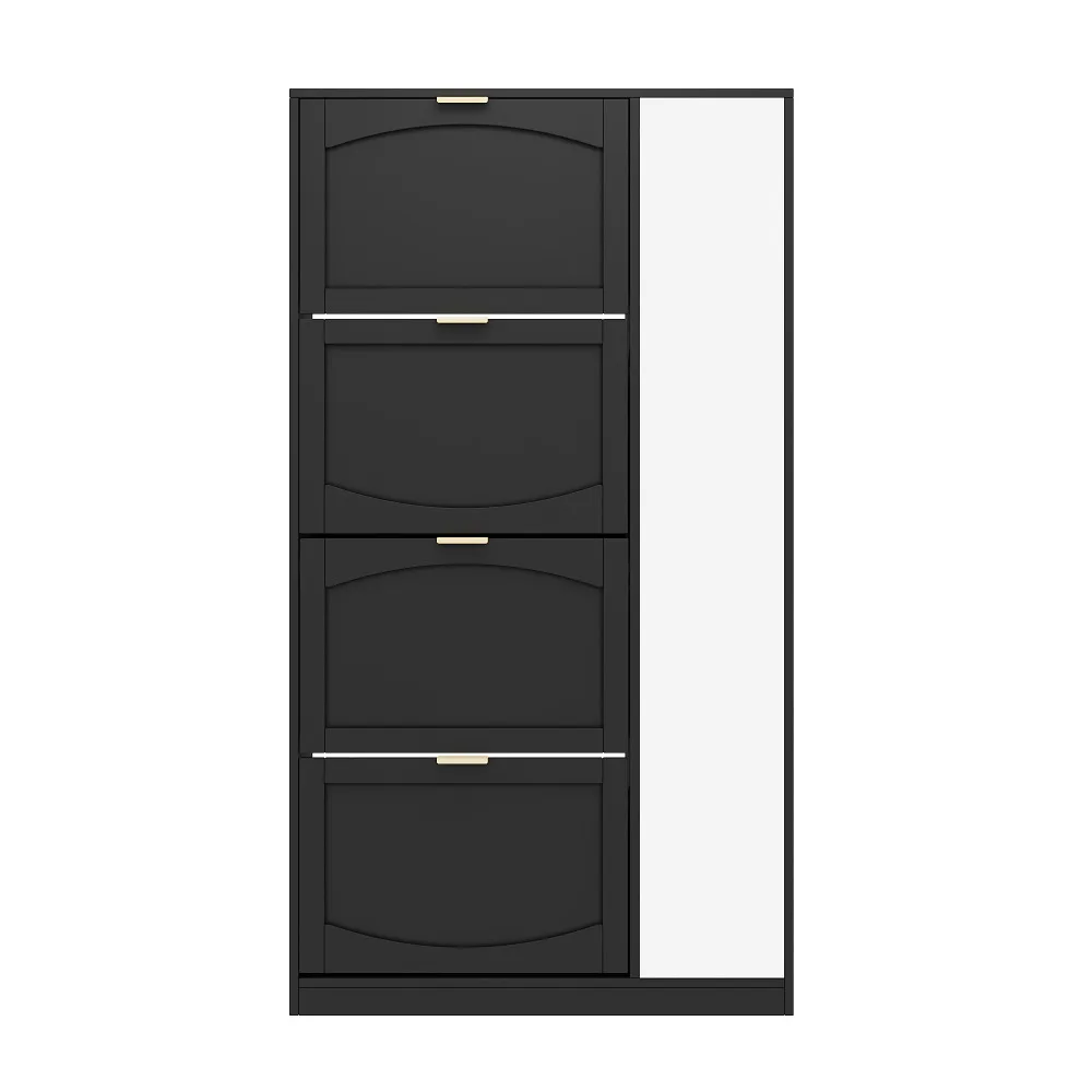Must kingakapp peegliga, 4 ukse ja reguleeritava riiuliga, minimalistliku disainiga.