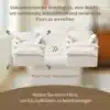 Kaks luksuslikku valget veluurkattega tugitooli enne ja pärast vaakumpakendist eemaldamist avaras elutoas.
