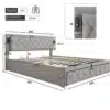 Kaheinimesevoodi panipaigaga, hall linane, USB, 180x200 | E-pood Tootemaailm Kaheinimesevoodi panipaigaga, hall linane, USB, 180x200, lisafunktsioonidega peats ja voodikast, voodi mõõdud näidatud, hall tekstiilkangas, stabiilne puitraam.