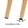 Diivanilaud liugustega punutud ja täispuidust jalad 105cm, reguleeritavad puidust jalad lähivaates, hele puitmaterjal valgel taustal.