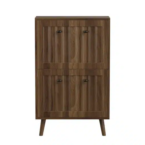 Kingakapp pähklipuidust, vertikaalse soonilise pinnaga 60 cm | E-pood Tootemaailm Kingakapp pähklipuidust, vertikaalse soonilise pinnaga, kõrgusega 60 cm. Kapp on elegantse viimistlusega, sobides ideaalselt esikumööbliks. Tumepruun puidumuster ja minimalistlikud nupud annavad stiilse välimuse.