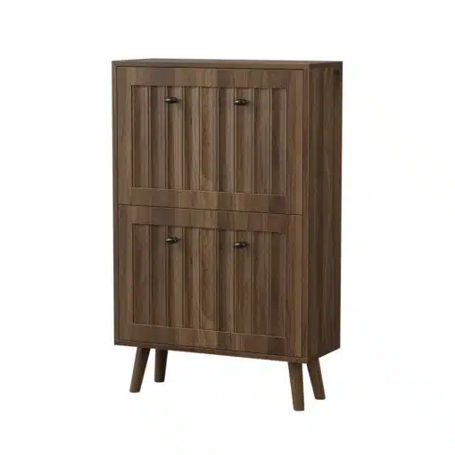 Kingakapp pähklipuidust, vertikaalse soonilise pinnaga 60 cm | E-pood Tootemaailm Pähklipuidust kingakapp 60 cm kõrgusega, vertikaalse soonilise pinnaga. Kapp seisab toekatel jalgadel, pähklipuu soe tekstuur ja detailirohke disain annavad stiilse välimuse.