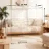 Raamatukapp avatud riiulitega, kompaktne 59,6x59,8 cm | E-pood Tootemaailm Diagramm, mis näitab raamatukapi mõõte avatud riiulitega, mõõtmetega 59,6x59,8 cm, modernses elutoa interjööris.