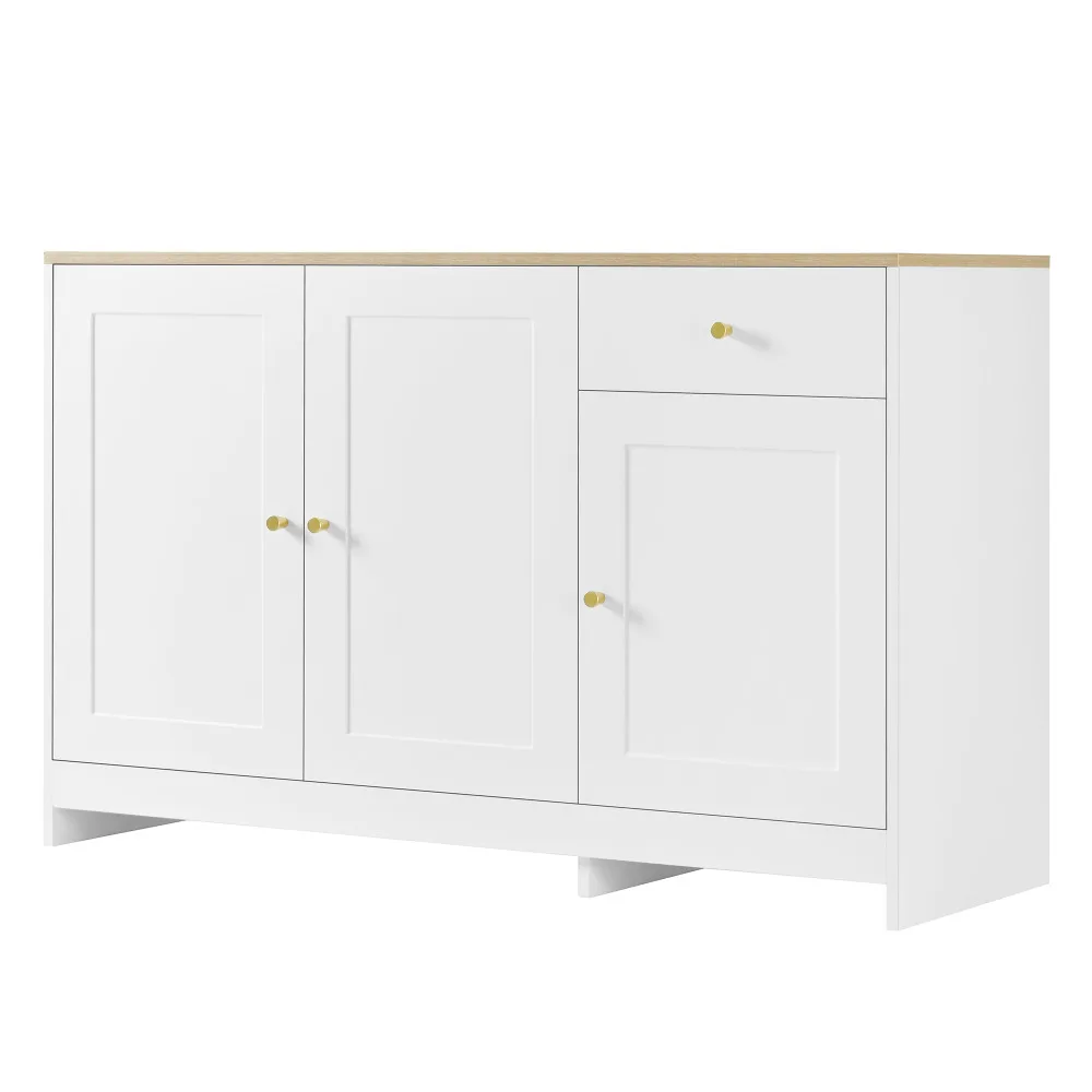 Kummut kööki kolme ukse ja ühe sahtliga, valge 120x40x75 cm, elegantne valge ja puidu kombinatsioon, sobiv kaasaegsesse kööki.
