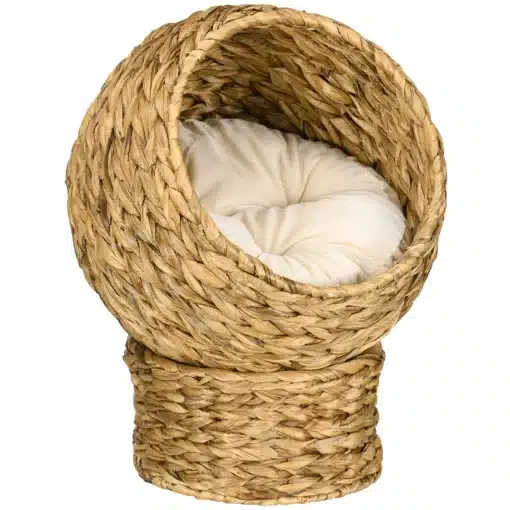 Kassipesa rotangist pehme padjaga pruun 40x37x51 cm | E-pood Tootemaailm Looduslikest rotangmaterjalidest valmistatud pruun kassipesa koos pehme, valge padjaga, mis asub kõrgendatud alusel. Pesal on ümar kuju ning see sobib ideaalselt lemmiklooma mugavaks puhkamiseks.