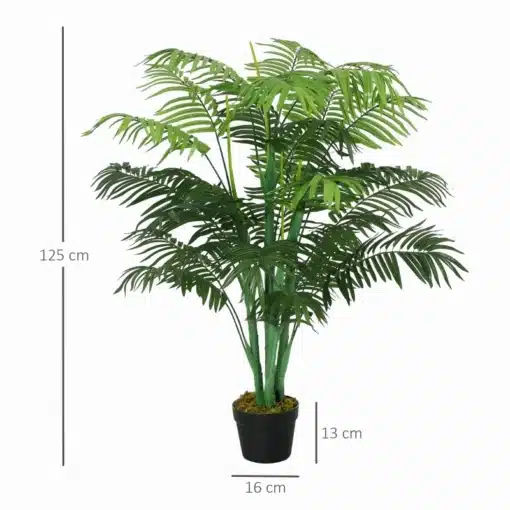 Kunstpalm 125 cm potis, suur dekoratiivtaim elutuppa | E-pood Tootemaailm Kunstpalm 125 cm potis, suur dekoratiivtaim elutuppa. Roheline palma, valmistatud kvaliteetsest plastikust mustas potis, annab ruumile troopilise ilme.