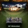 Projektoriekraan 100" 4K kahepoolne kokkupandav statiiviga | E-pood Tootemaailm Õues murul istuv pere vaatab projektoriekraanilt 100-tollise 4K kahepoolse kokkupandava ekraaniga jalgpallimängu. Ekranil on selge ja elav pilt tänu 160-kraadisele vaatenurgale, mida ümbritseb hubane öine keskkond ja puhkuse meeleolu.