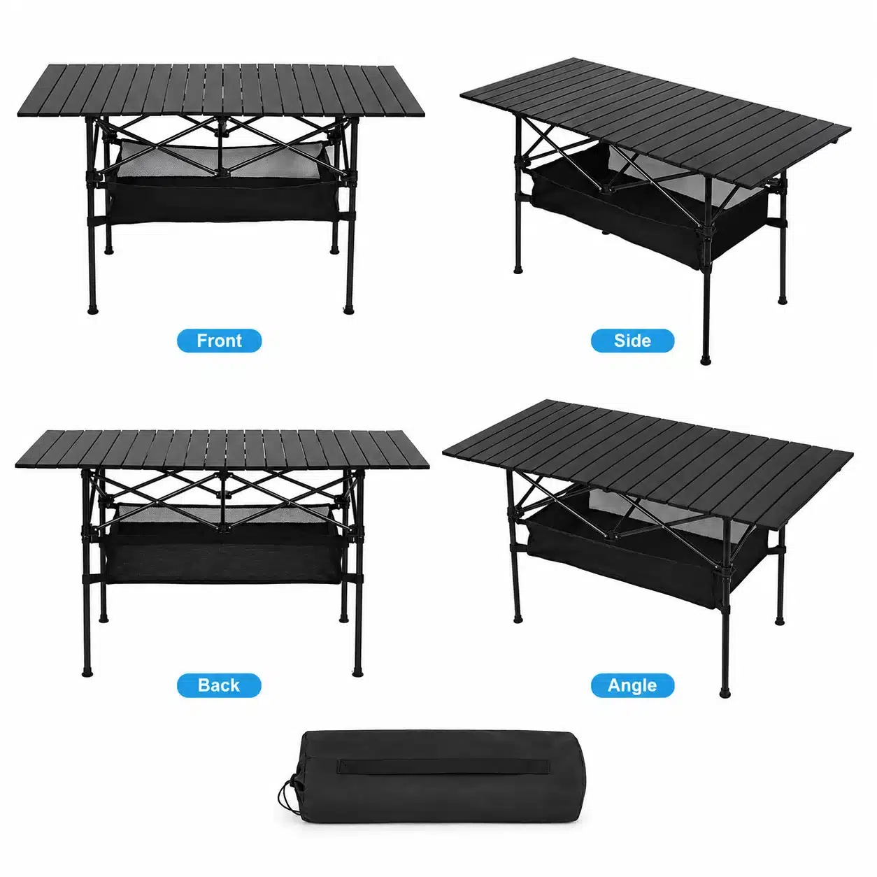 Kokkupandav matkalaud 120x55cm mustast metallist, millel on ergonoomiline raam ja praktiline hoiukott. Laua all on võrkriie väikeste esemete hoidmiseks. Tugev ja vastupidav laud sobib matkamiseks ja telkimiseks erinevates välitingimustes.