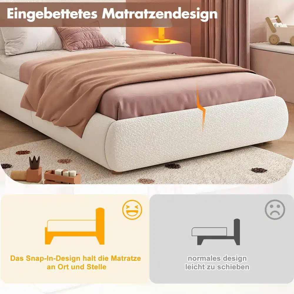Disain voodi panipaigaga, LED-valgustusega 90x200, beež, hubase interjööriga toas. Mugav ja stiilne voodi koos sisseehitatud LED-valgustuse ja praktilise panipaigaga.