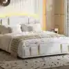 Kaheinimesevoodi sametist, beez, kuldse raamiga, 140x200 | E-pood Tootemaailm Beež sametist kaheinimesevoodi kuldse raamiga, mõõtudega 140x200, asub valgusküllases magamistoas helgetel puitpõrandatel, koos neutraalsetes toonides sisustuselementidega.