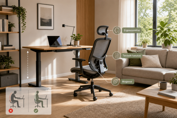 Ergonoomiline mööbel valgusküllases kodukontoris