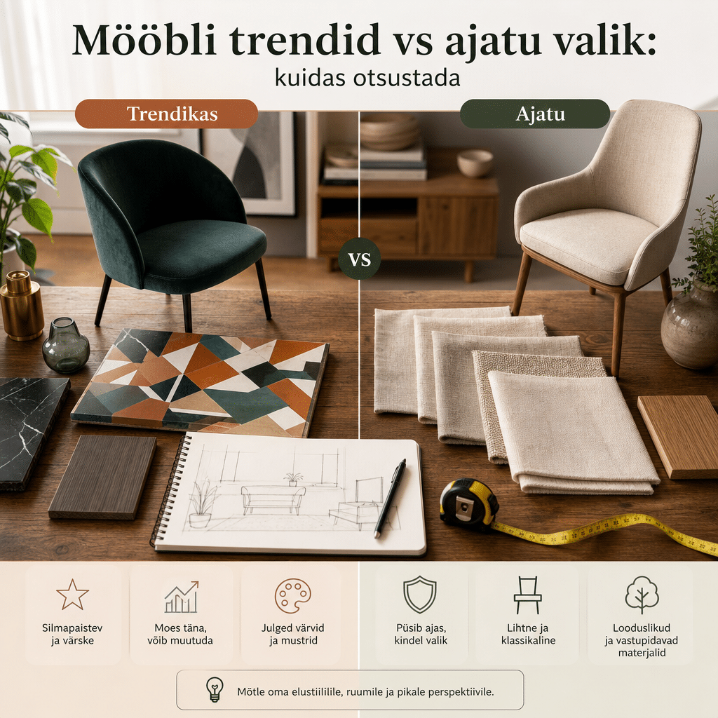 Mööblivaliku võrdlus trendika ja ajatu lahenduse vahel