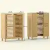 Vannitoakapp bambusest liugustega, reguleeritavad riiulid | E-pood Tootemaailm Vannitoakapp bambusest liugustega, reguleeritavad riiulid, hele pruun kapp valgel taustal, mõõtudega laius 60 cm, sügavus 30 cm, kõrgus 80 cm.