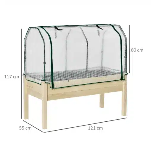 Kõrgendatud peenrakast rullkattega, puidust, 121x55x117 cm | E-pood Tootemaailm Puidust kõrgendatud peenrakast koos läbipaistva rullkattega, mõõtmetega 121x55x117 cm, sobib suurepäraselt aias kasvatamiseks, pakkudes taimedele kaitset ilmastiku ja kahjurite eest.