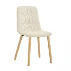 Elegantne riidest kangaga söögitool puidust jalgadega, millel on hele beež istmekate ja minimalistlik disain. Toolil on mugav tekstuur ja tugevad jalad, mis sobivad ideaalselt kaasaegsesse sisustusse.