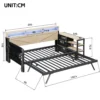 Diivanvoodi must metall 90x200 cm LED valguse ja USB pesaga | E-pood Tootemaailm Diivanvoodi must metall 90x200 cm, näidatud koos sisseehitatud LED valguse ja USB pesadega, tugevas mustas metallraamis, mõõtmetega taustal.