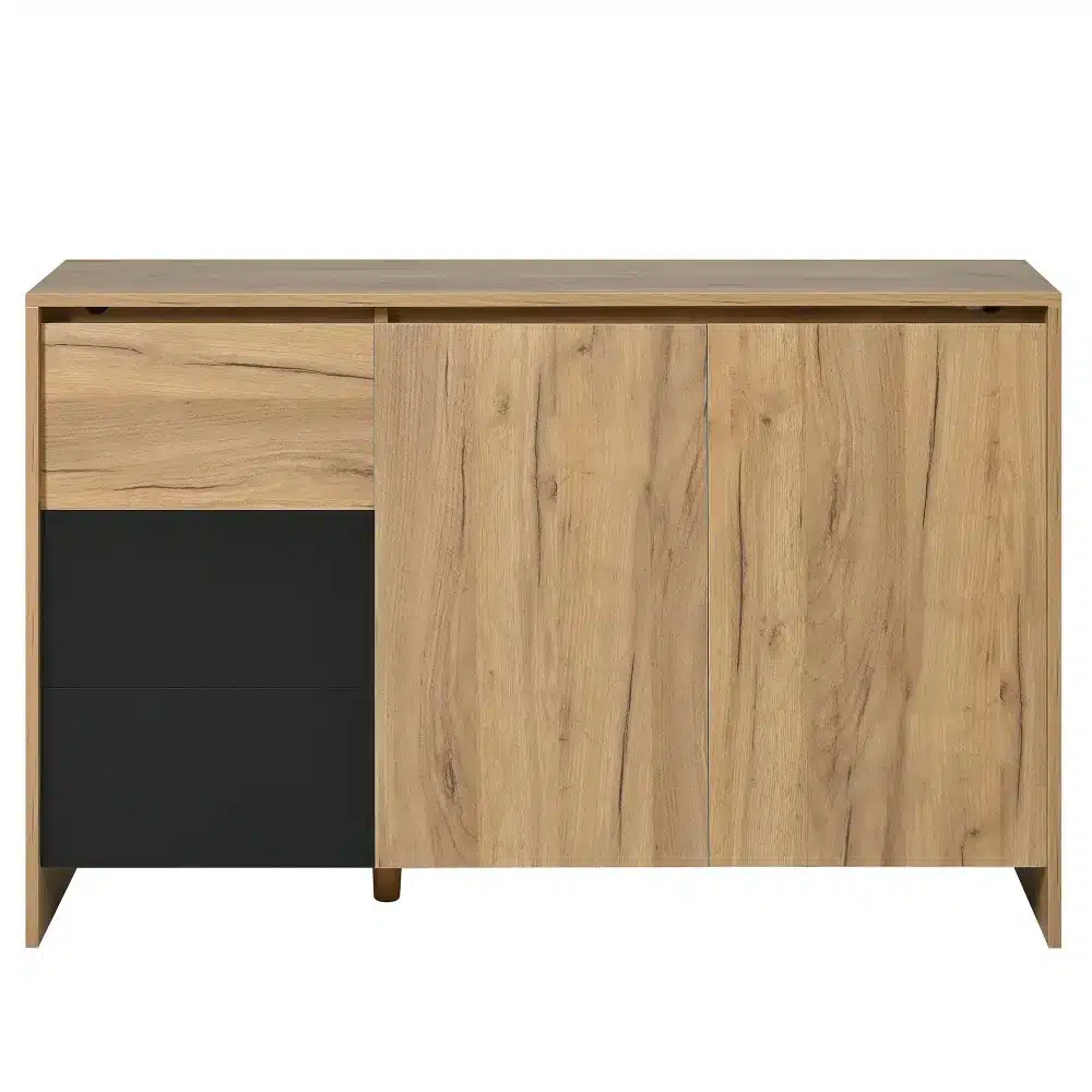 Pildil on puidust disainkummut LED valgustusega mõõtmetega 120x76x40 cm. Kummut on valmistatud naturaalsest puidust, millel on kaasaegne ja elegantne viimistlus, ning sisaldab tumedaid sahtleid.
