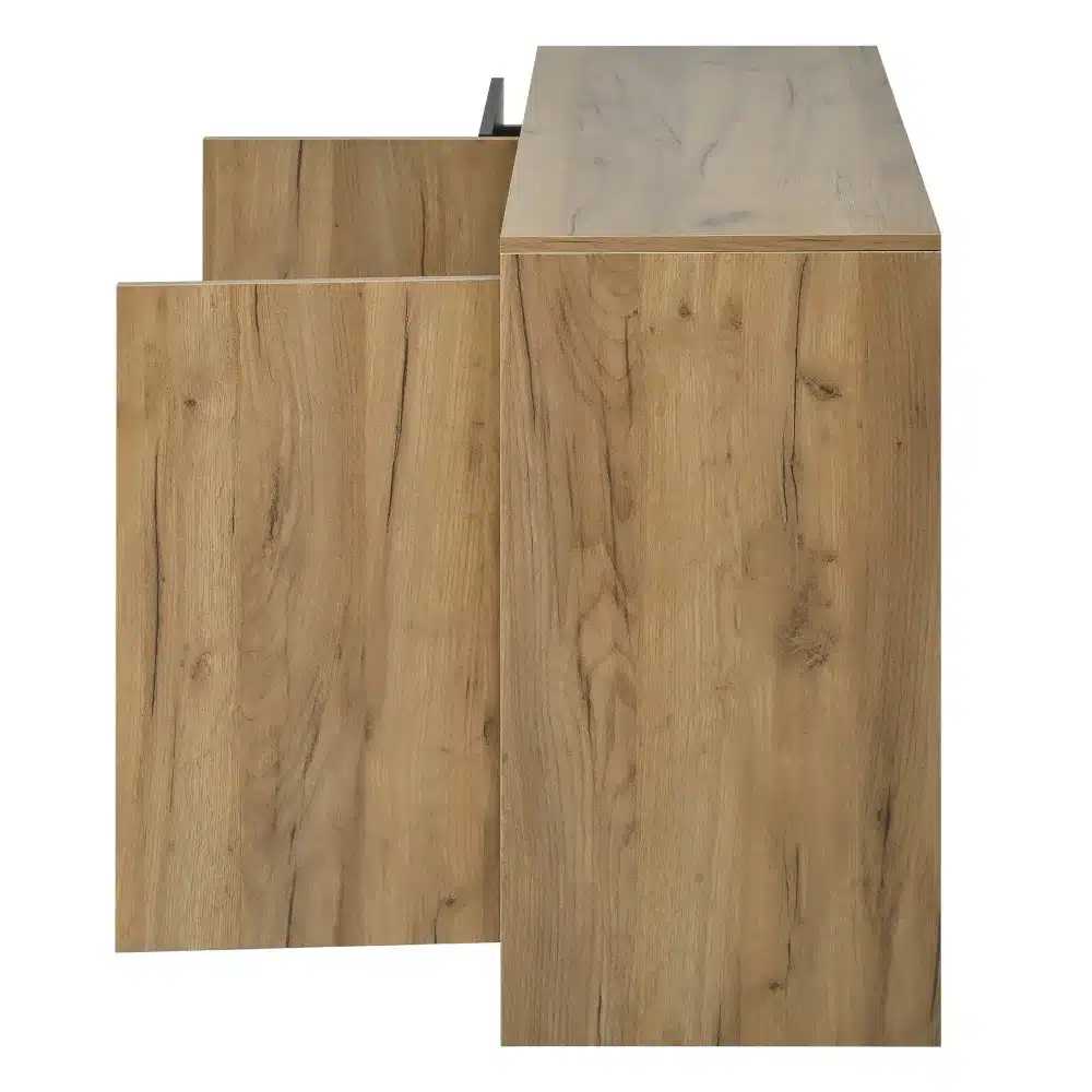 Puidust disain kummut LED valgustusega, mille mõõdud on 120x76x40 cm, külgvaates, näidates detailset puitu ja kaasaegset viimistlust.