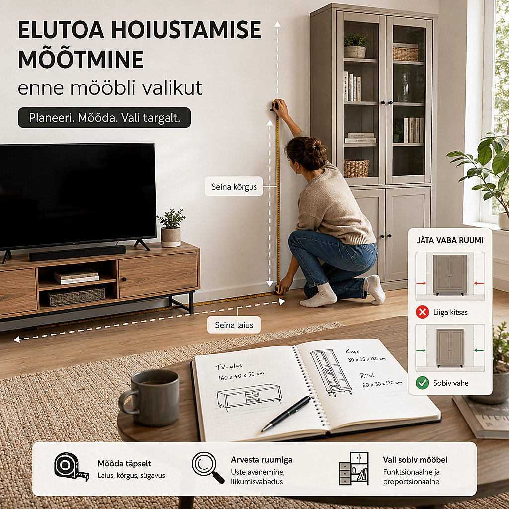 Elutoa hoiustamise mõõtmine enne mööbli valikut