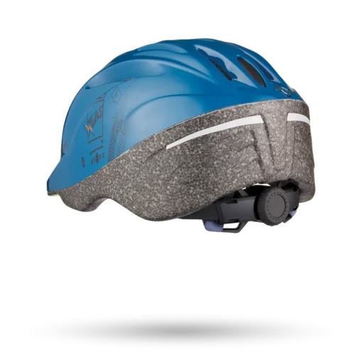 Laste jalgrattakiiver sinine XS suurus 48-52 cm turvaline | E-pood Tootemaailm Sinine laste jalgrattakiiver XS suuruses, turvaline ja mugav helkuritega, tugeva halli vahtmaterjaliga taustal.