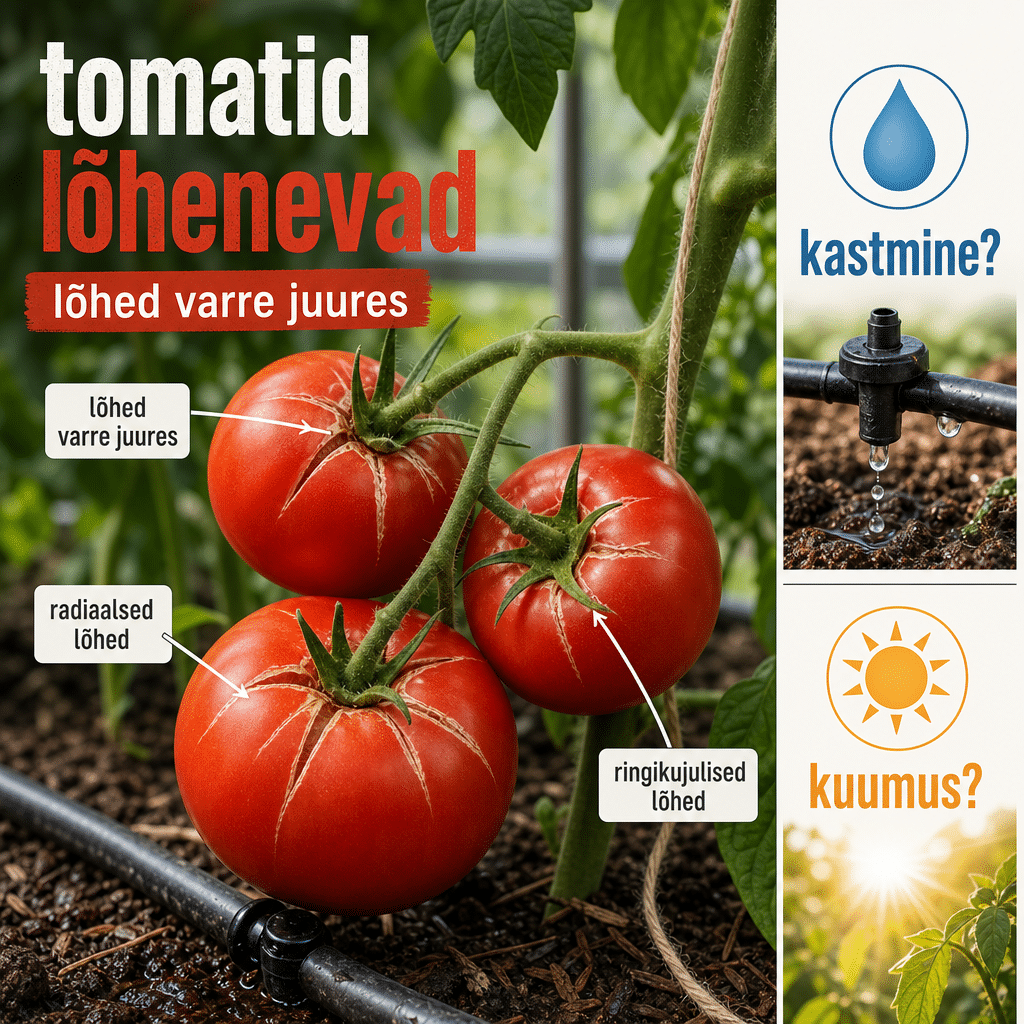 Tomati viljad lõhenenud varre juurest