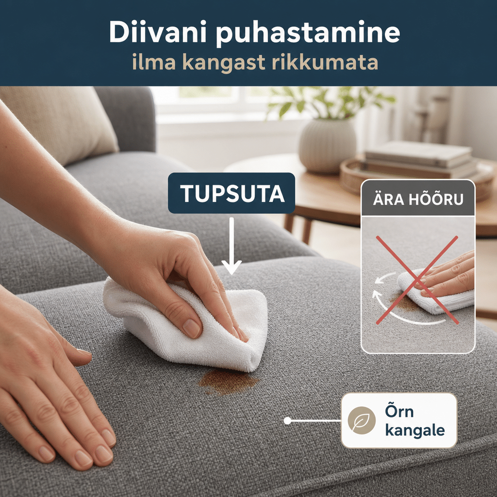 Kangasdiivani pleki tupsutamine valge mikrokiudlapiga