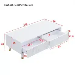 Valge kaks sahtliga kapp mõõtmetega 110 x 50 cm, joonisel märgitud mõõdud