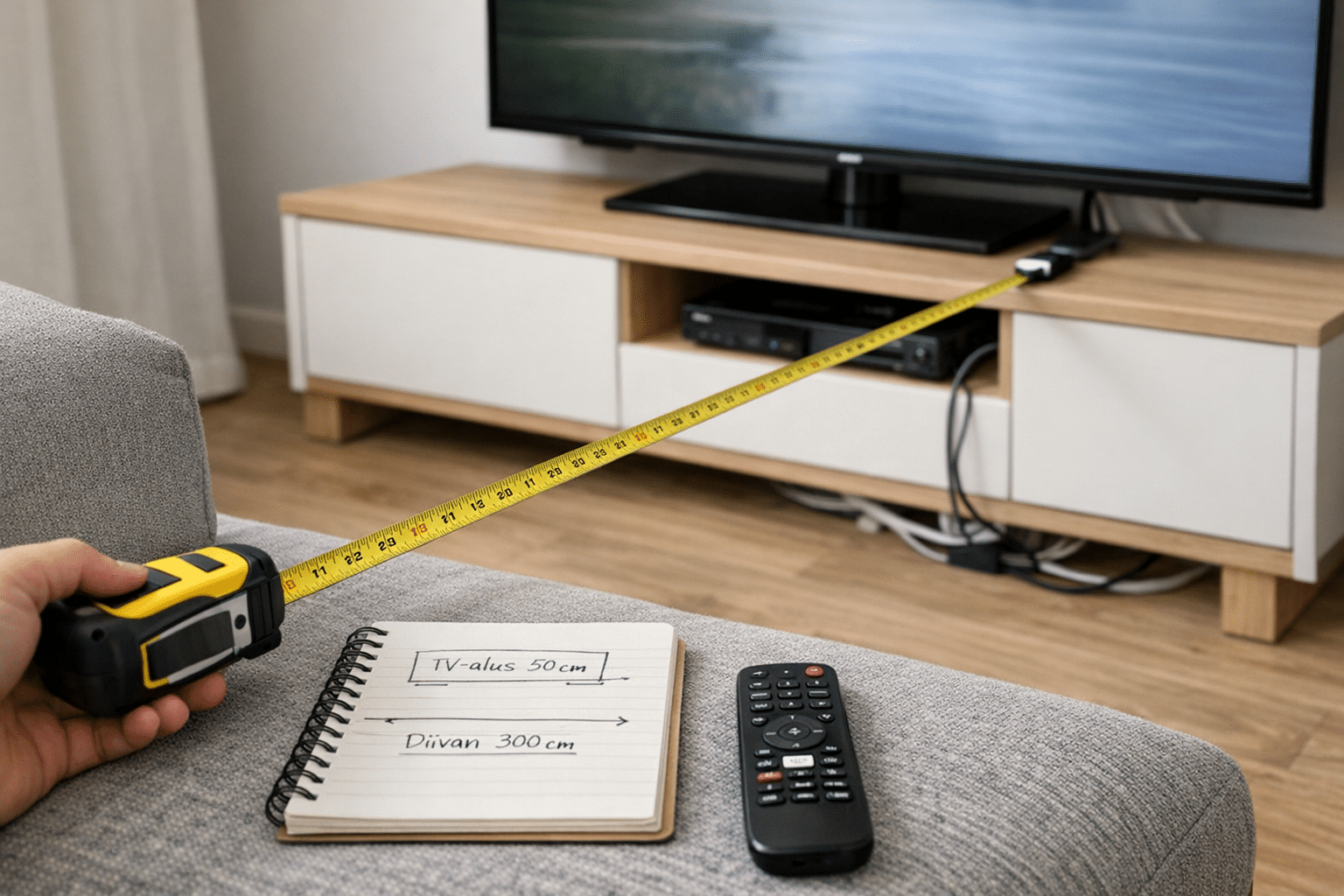 TV-aluse ja diivani vaheline mõõtmine elutoas
