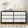 Kummut 6 sahtliga modernne disain 140×38×74,5 cm | E-pood Tootemaailm Mustvalge kuue sahtliga kummut musta raamiga heledas interjööris