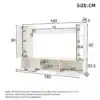 Elutoa sektsioon 4-osaline riiulite ja telerialusega | E-pood Tootemaailm Valge TV alusmööbli ja seinariiuli mõõtjoonis cm-des, laius 180 cm, kõrgus 90 cm