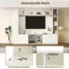 Elutoa sektsioon 4-osaline riiulite ja telerialusega | E-pood Tootemaailm Valge TV-seinakomplekt elutoas, avatud riiulite ja push-to-open mehhanismiga kapiuksed