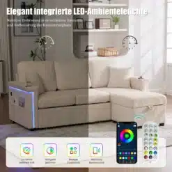 Beež nurgadiivan integreeritud LED-valgusega käetoel ja nutitelefoni kaugjuhtimisega