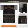 Köögikapp liugustega ja LED valgustusega 115×40×174,7 cm | E-pood Tootemaailm Mustast kapiga hoiukapp, avatud uste, kahe suure sahtli ja liugustega riiuliosa näitamisega