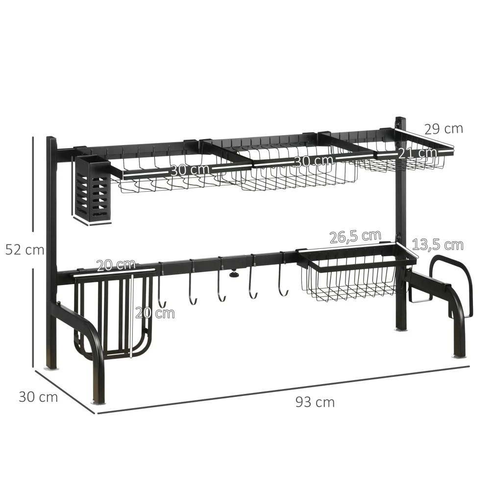 Must metallist köögiriiul, mõõtmed 93 x 30 x 52 cm, korvide ja konksudega