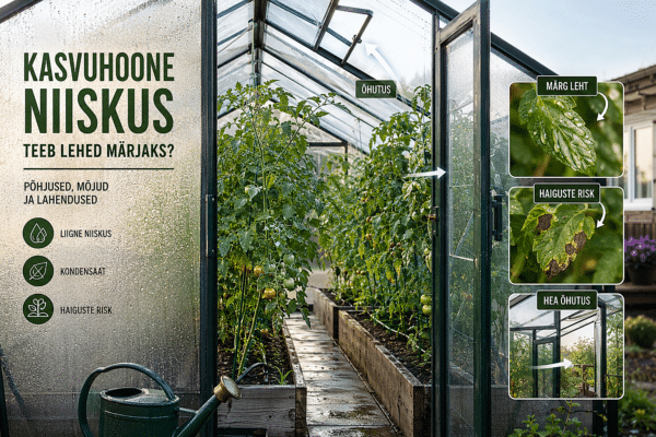 Kondensaat ja niisked tomatitaimed kodukasvuhoones