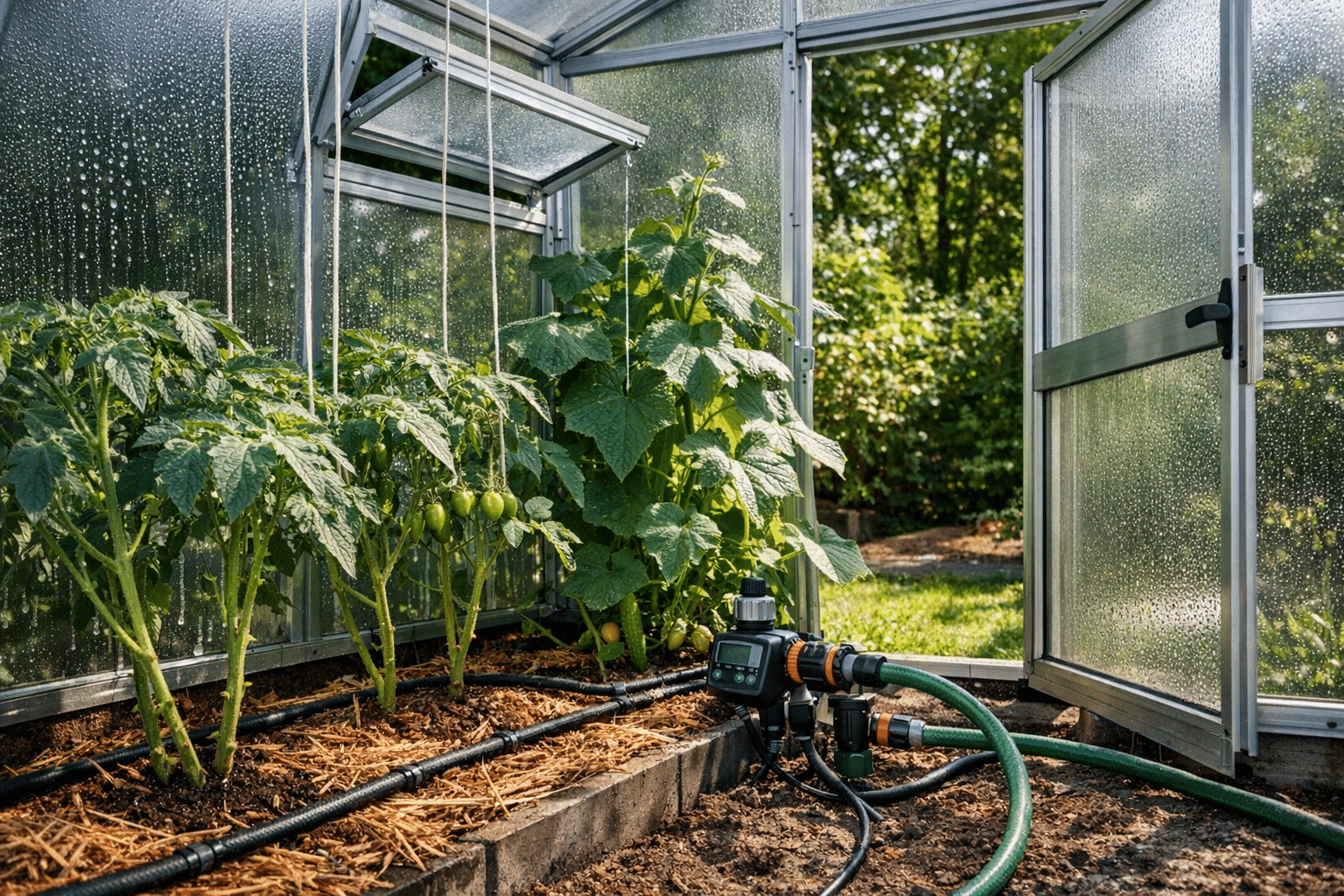 Avatud ukse ja õhuvahedega kasvuhoone niiskuse vähendamiseks