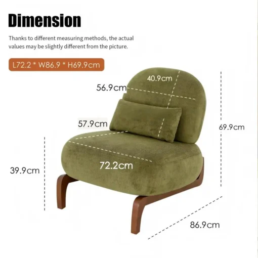 Tugitool pehme kattega tammepuidust jalgade ja mugava istmega | E-pood Tootemaailm Roheline üheistmeline tugitool puidust jalgadega, mõõtudega 72,2 × 86,9 × 69,9 cm