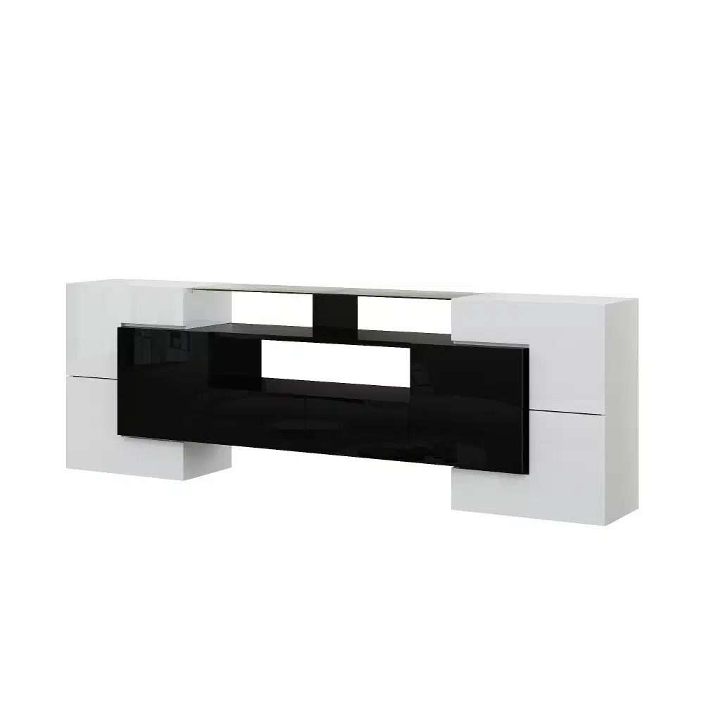 Modernne must-valge TV aluskapid ja seinariiuli moodul minimalistliku disainiga