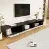 Tv-alus kõrgläikega pinnaga ja 16-värvilise led-valgustusega 180 cm | E-pood Tootemaailm Must TV-alus musta läikiva viimistlusega, avatud riiulitega, seinal rippuva teleri all