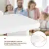 Kirjutuslaud lemmiklooma pesaga, prantsuse stiilis, lakitud | E-pood Tootemaailm Valge kirjutuslaua ümarad servad lähivaates, taustal hägune pere sünnipäevapidustusel