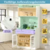 Köögikapp LED valgustusega karastatud klaasist riiulitega | E-pood Tootemaailm Valge köögikapp mitme hoiuruumi ja sahtliga, avatud uste ning riiulitega