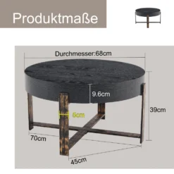 Ümmargune must laud mõõtudega läbimõõt 68 cm, kõrgus 39 cm ja detailne raam