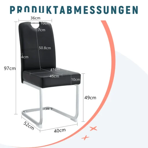 Ergonoomilised söögitoolid paksu polstriga 2 tk | E-pood Tootemaailm Must söögitool metallraamiga, mõõtmetega 97 cm kõrgus, 45 cm iste ja 40 cm jalapind