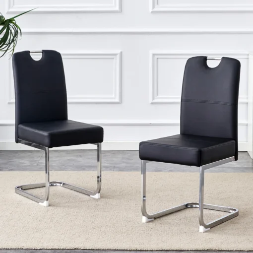 Ergonoomilised söögitoolid paksu polstriga 2 tk | E-pood Tootemaailm Kaks musta kunstnahast söögitooli kroomitud kelk-jalgadega