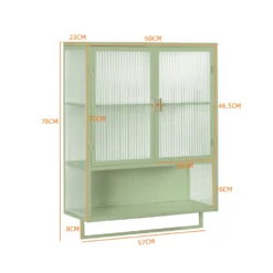 Mündiroheline klaasuste ja soonelise klaasiga kapp mõõtudega 78x60x23 cm